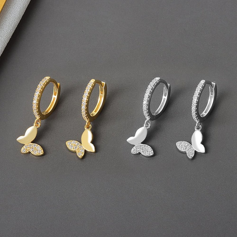 *925 Sterling Silver Diamond Butterfly Earrings A1 - Picture 8 of 8